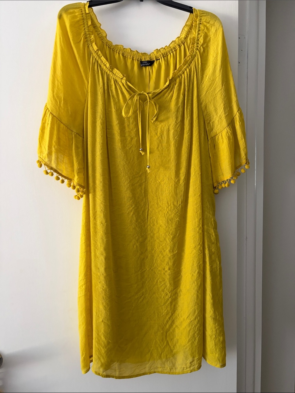Unbranded Yellow Midi Dress with Pom-Pom Trim